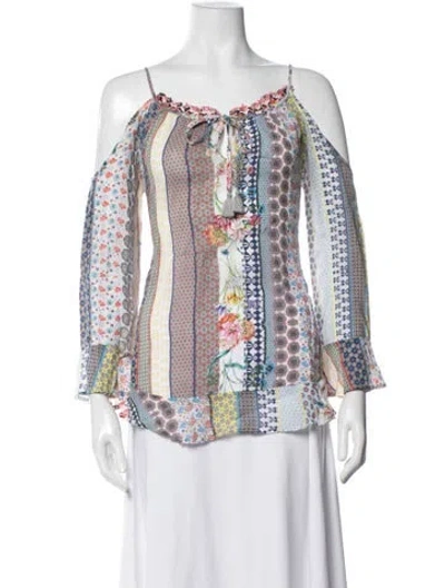 Pre-owned Johnny Was Printed V-neck Blouse In Multicolor
