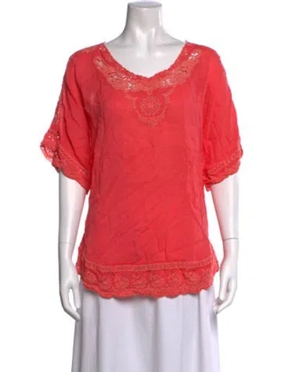 Pre-owned Johnny Was Printed V-neck Blouse In Pink