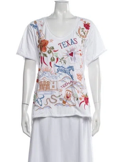 Pre-owned Johnny Was Printed V-neck T-shirt In White