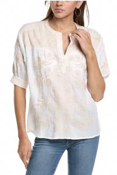 Johnny Was Puff Sleeve Henley Blouse In Cream In White