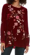 Johnny Was Quinn Velvet Kimono Sleeve Tunic In Rich Red