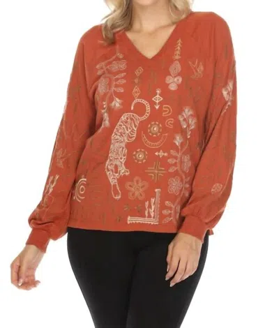 Johnny Was Raglan Bishop Sleeve Tee In Baked Clay In Multi