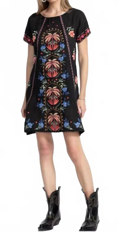 Johnny Was Raglan Seamed Slip Dress In Black In Multi