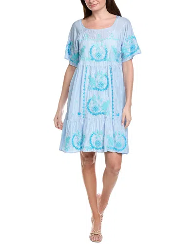 Johnny Was Raglan Tiered Silk Dress In Blue