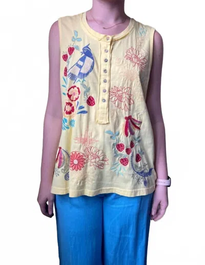 Johnny Was Raw Detail Henley Cora Tank In Sunshine In Yellow