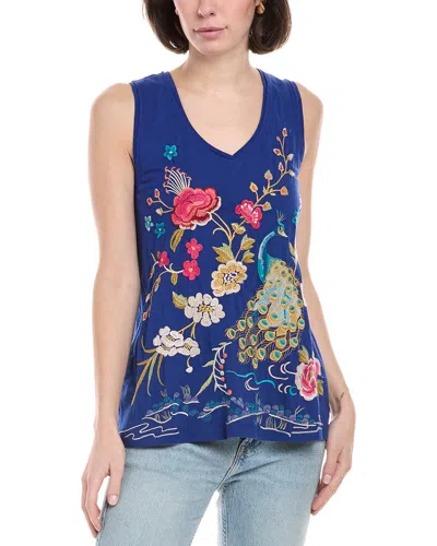 Johnny Was Raw Edge V-neck Tank In Blue
