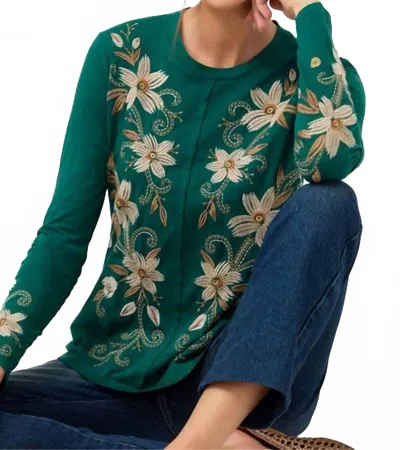 Johnny Was Raw Seam Crew Neck Tee Corinthe In Botanical Garden In Green
