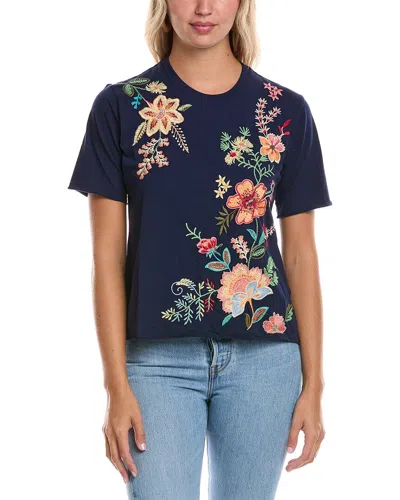 Johnny Was Floral-embroidered Cotton T-shirt In Blue