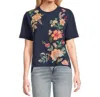 Johnny Was Floral-embroidered Cotton T-shirt In Blue