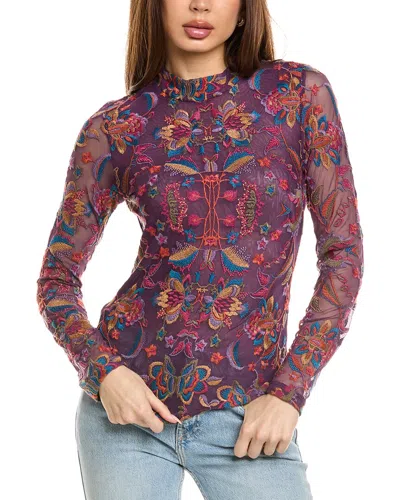 Johnny Was Rebecca Mesh Mock Neck T-shirt In Multi