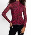 Johnny Was Rebecca Mesh Mock Neck Tee In Celebrate In Red