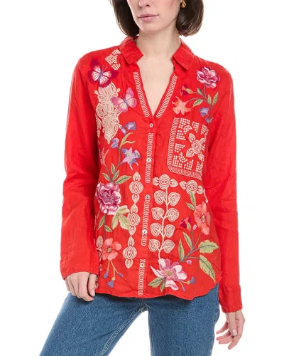 Johnny Was Relaxed Linen Shirt In Red