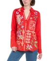 Shop Johnny Was Relaxed Linen Shirt In Red