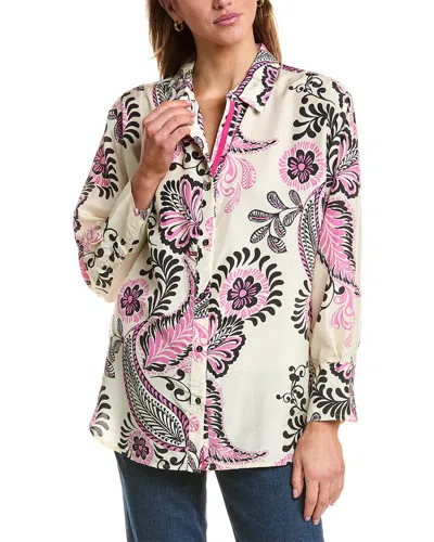 Johnny Was Relaxed Seamed Silk Shirt In Black