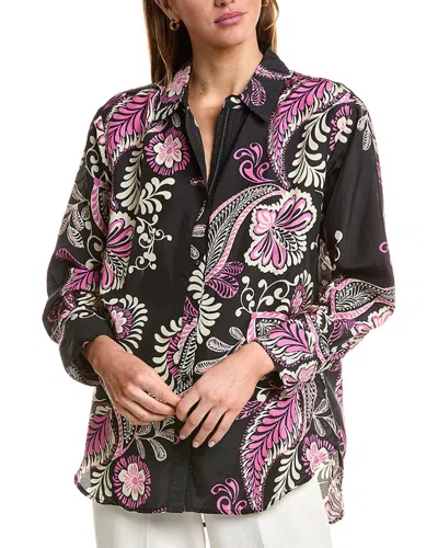 Johnny Was Relaxed Seamed Silk Shirt In Black