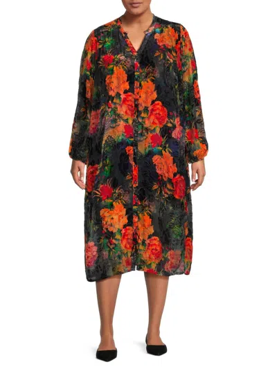Johnny Was Renna Burnout Dress - Plus In Catalina Blue Burnout In Multi