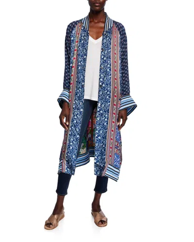 JOHNNY WAS REVERSIBLE LONG FIORI SILK TWILL KIMONO COAT IN MULTI