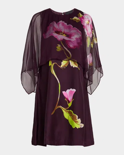 Johnny Was Rey Floral-print Cape Mini Dress In Burgundy