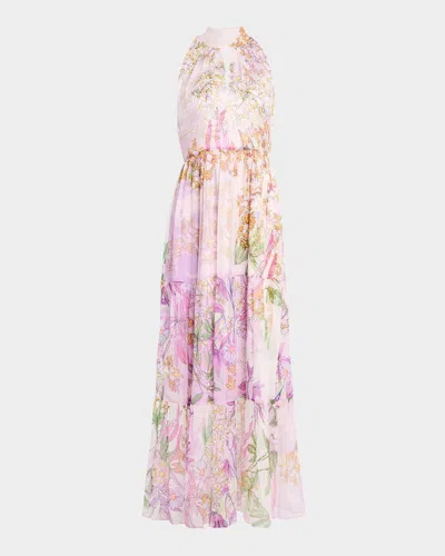 Johnny Was Riona Tiered Floral-print Chiffon Maxi Dress In Dallia
