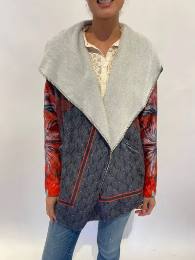 Johnny Was Rising Sun Sherpa Jacket In Red/blue In Multi