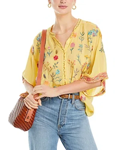 Johnny Was Roylane Embroidered Blouse In Soft Citron