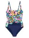 Johnny Was Wild Bloom Ruched One Piece Swimsuit In Blue