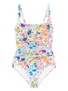 Johnny Was Wild Bloom Ruched One-piece Swimsuit In White