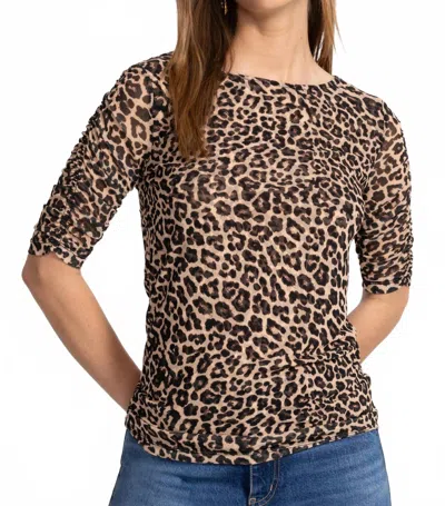 Johnny Was Ruched Sleeve Mesh Top In Leopard In Multi