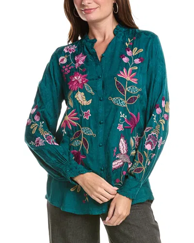 Johnny Was Ruffle Collar Blouse In Green