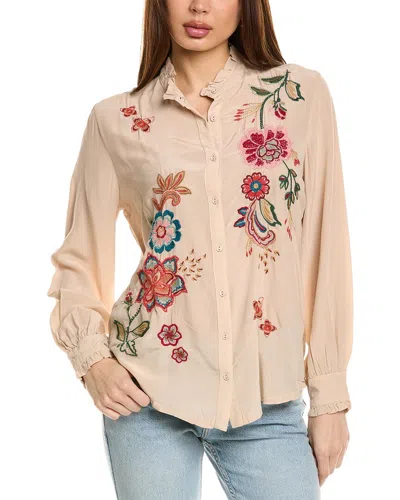 Johnny Was Ruffle Collar Silk Blouse In Blue