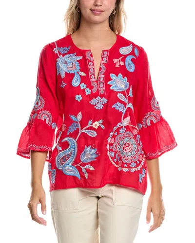 Johnny Was Ruffle Sleeve Blouse In Red