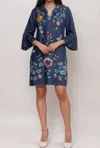 Johnny Was Taymia Ruffle Sleeve Dress In Denim Blue
