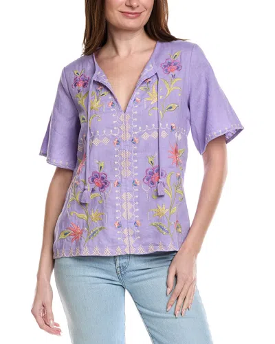 Johnny Was Ruffle Sleeve Field Linen Blouse In Purple
