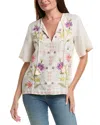 Johnny Was Ruffle Sleeve Field Linen Blouse In White