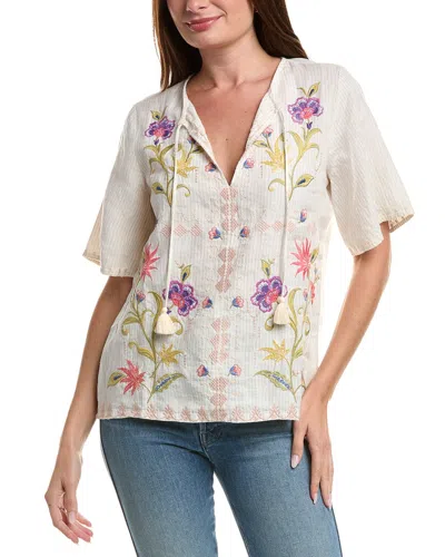 Johnny Was Ruffle Sleeve Field Linen Blouse In White