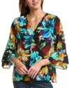Johnny Was Ruffle Sleeve Silk Blouse In Black