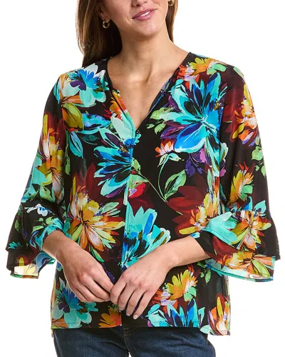 Johnny Was Ruffle Sleeve Silk Blouse In Black