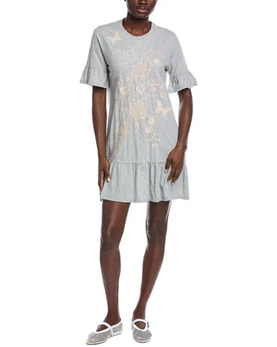 Johnny Was Diina Ruffle Sleeve Knit Dress In Heather Grey In Blue