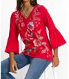 Johnny Was Freyde Ruffle Sleeve Top In Red In Red