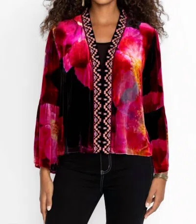 Johnny Was Ruffle Sleeve Velvet Bolero In Ruby Bloom In Black