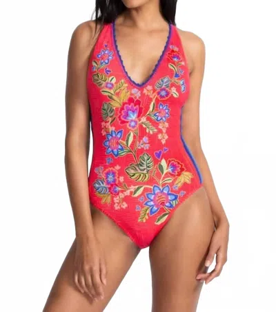 Johnny Was Rumba Cross Back One Piece In Rumba Watermelon In Red