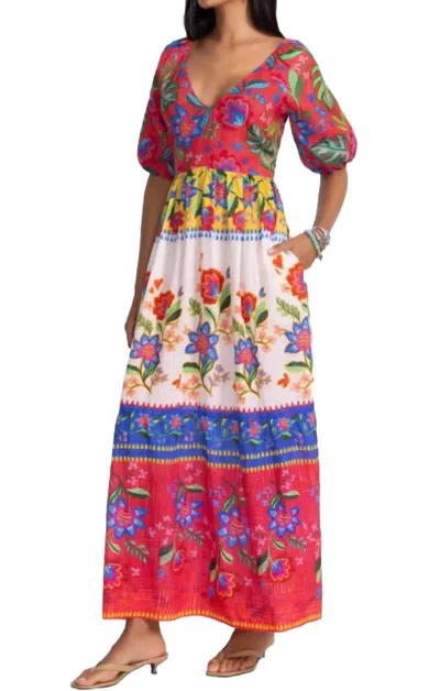 Johnny Was Floral Puff-sleeve Maxi Dress In Roumba Roo