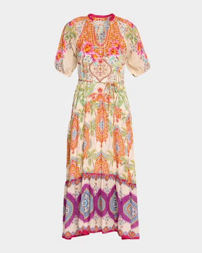 Johnny Was Rusi Tiered Botanical-print Midi Dress In Multi