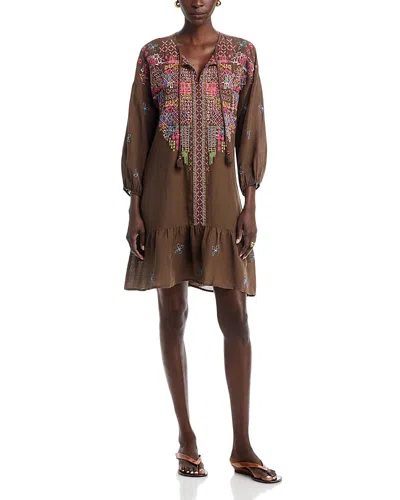 Johnny Was Ryan Bishop Sleeve Flounce Dress In Brown