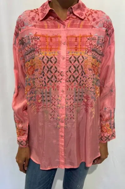 Johnny Was Ryan Button Down In Coral In Pink