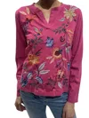 Johnny Was Sandra Split Jersey Tee Top In Frr In Multi