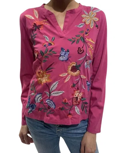 Johnny Was Sandra Split Jersey Tee Top In Frr In Multi