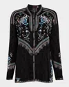 Johnny Was Sanmi Audrey Embroidered Animal-print Blouse In Sanded Black