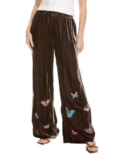 Johnny Was Seamed Wide Leg Silk-blend Pant In Brown