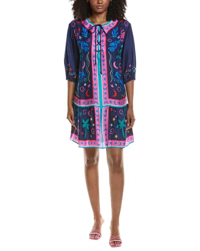 Johnny Was Selena Silk-blend Mini Dress In Blue